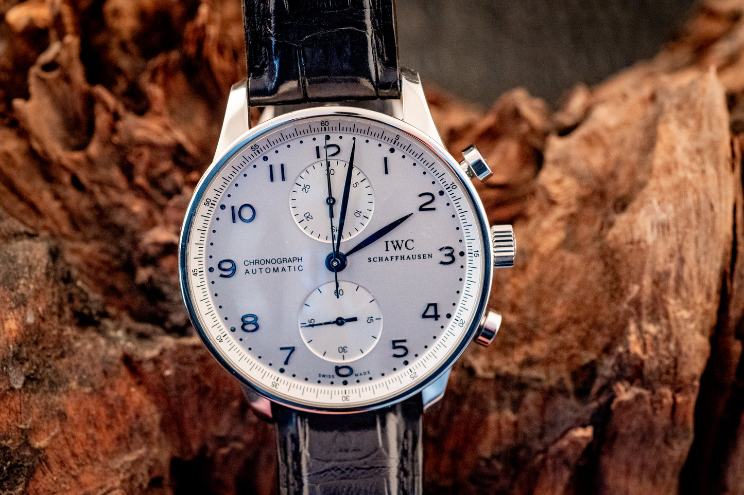 IWC Portuguese Chronograph Black Strap Box And Papers Ref IW371446