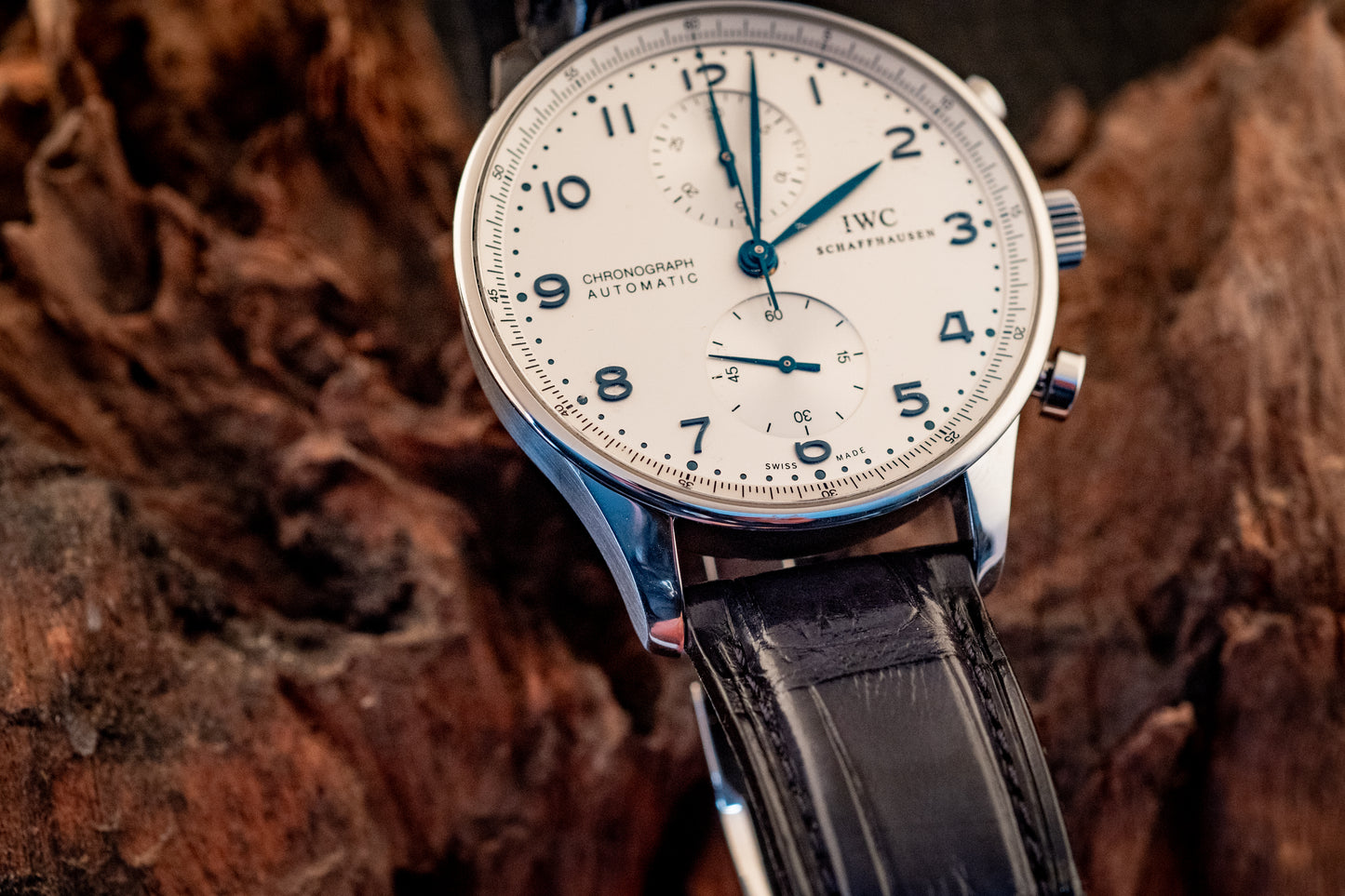 IWC Portuguese Chronograph Black Strap Box And Papers Ref IW371446