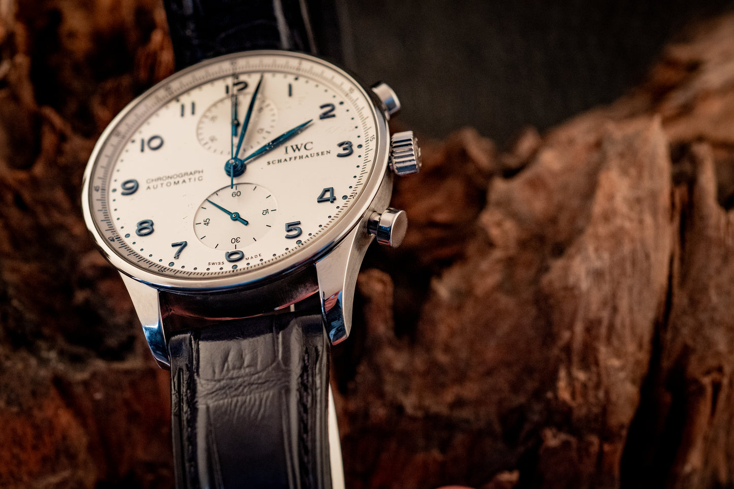 IWC Portuguese Chronograph Black Strap Box And Papers Ref IW371446