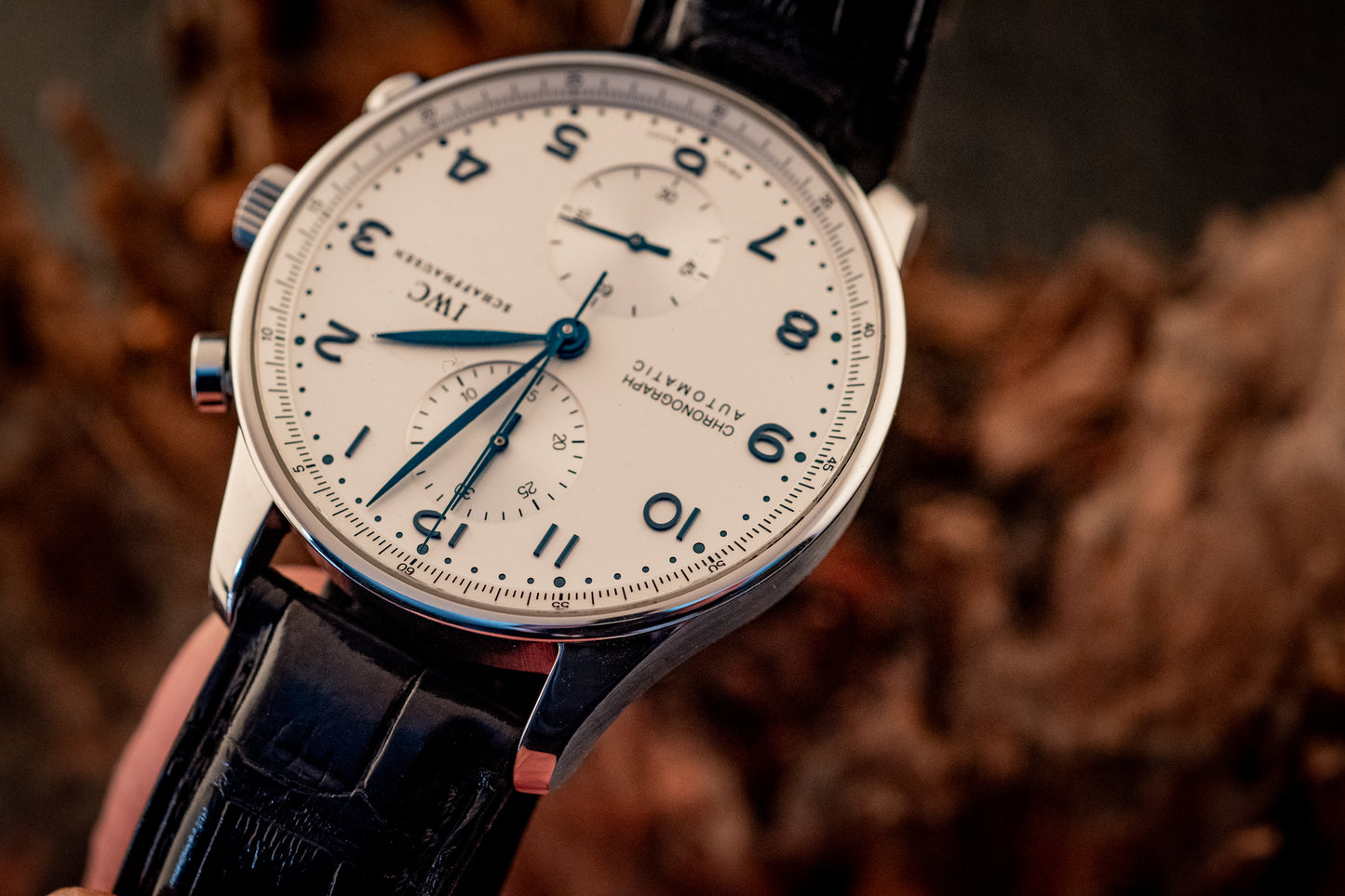 IWC Portuguese Chronograph Black Strap Box And Papers Ref IW371446