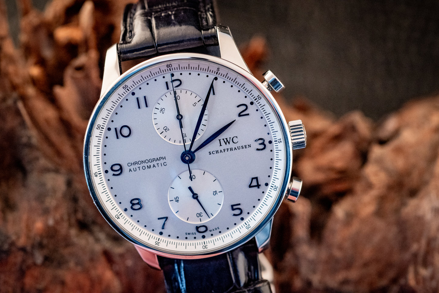 IWC Portuguese Chronograph Black Strap Box And Papers Ref IW371446