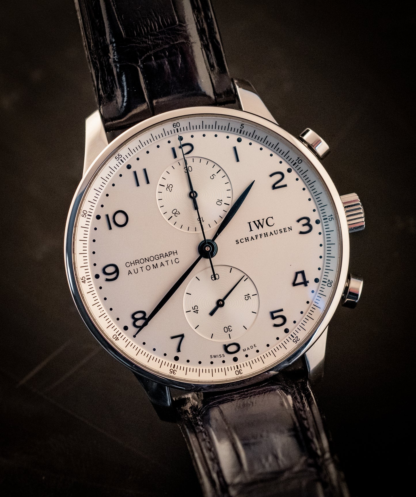 IWC Portuguese Chronograph Black Strap Box And Papers Ref IW371446