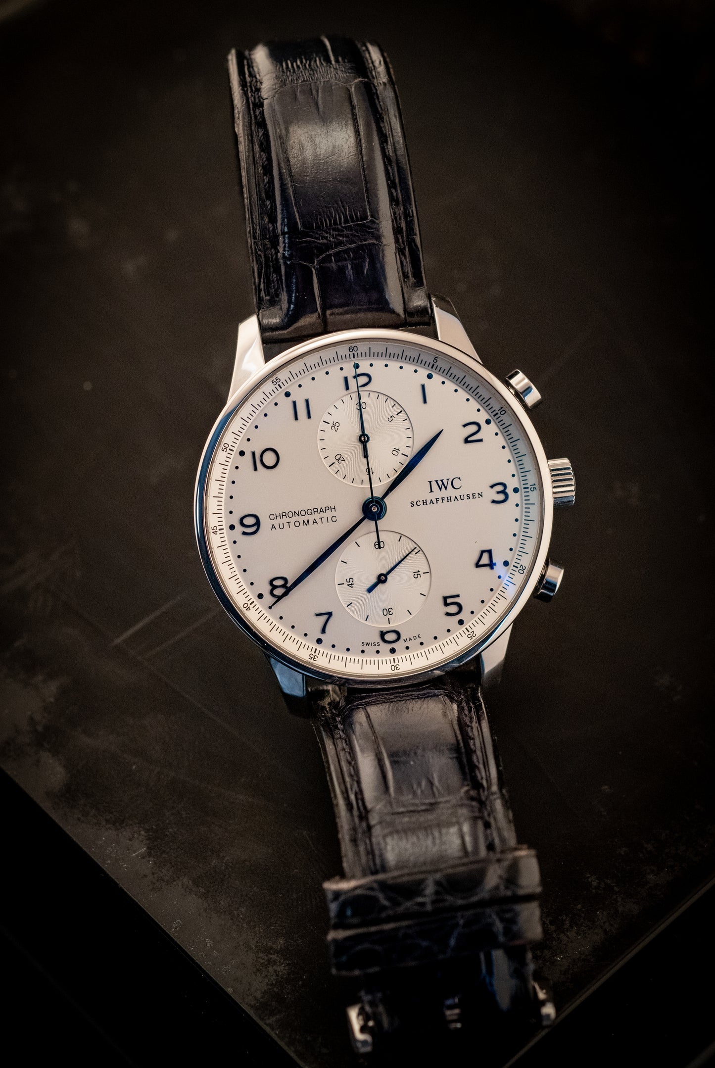 IWC Portuguese Chronograph Black Strap Box And Papers Ref IW371446
