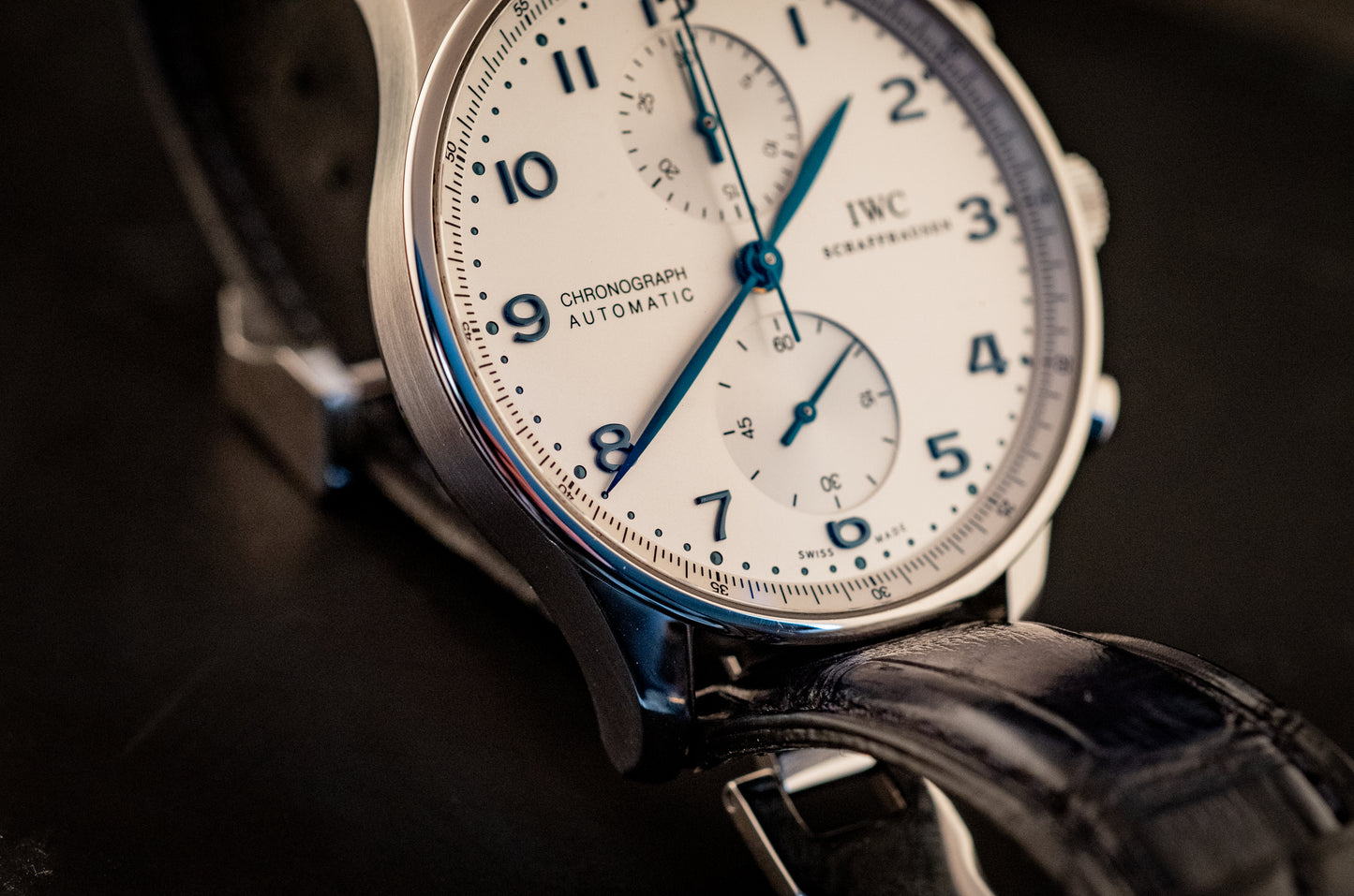IWC Portuguese Chronograph Black Strap Box And Papers Ref IW371446