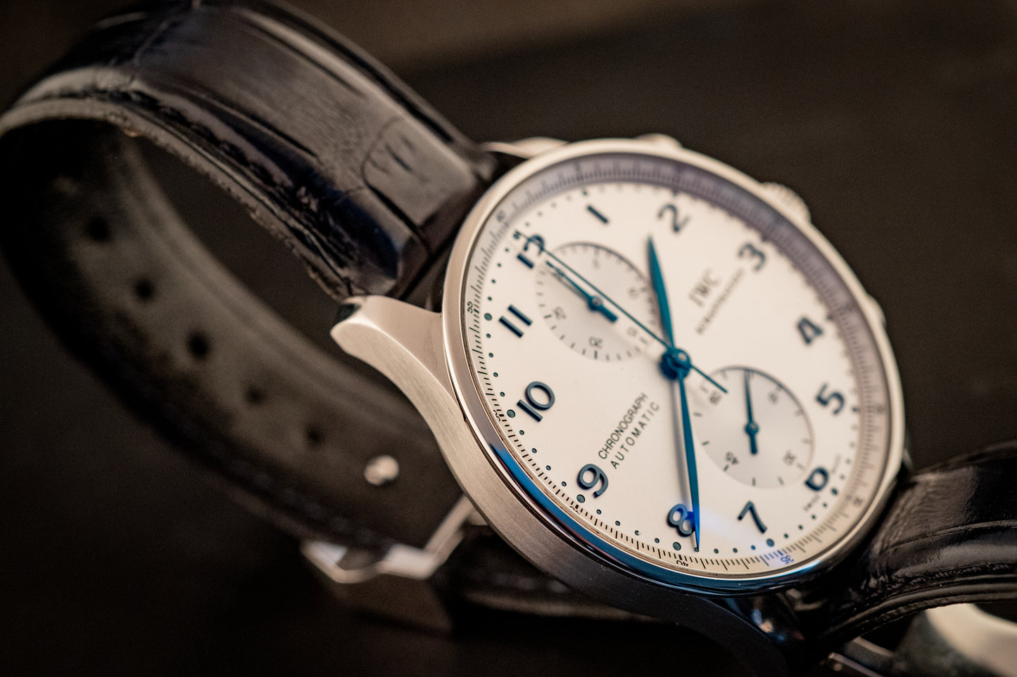 IWC Portuguese Chronograph Black Strap Box And Papers Ref IW371446