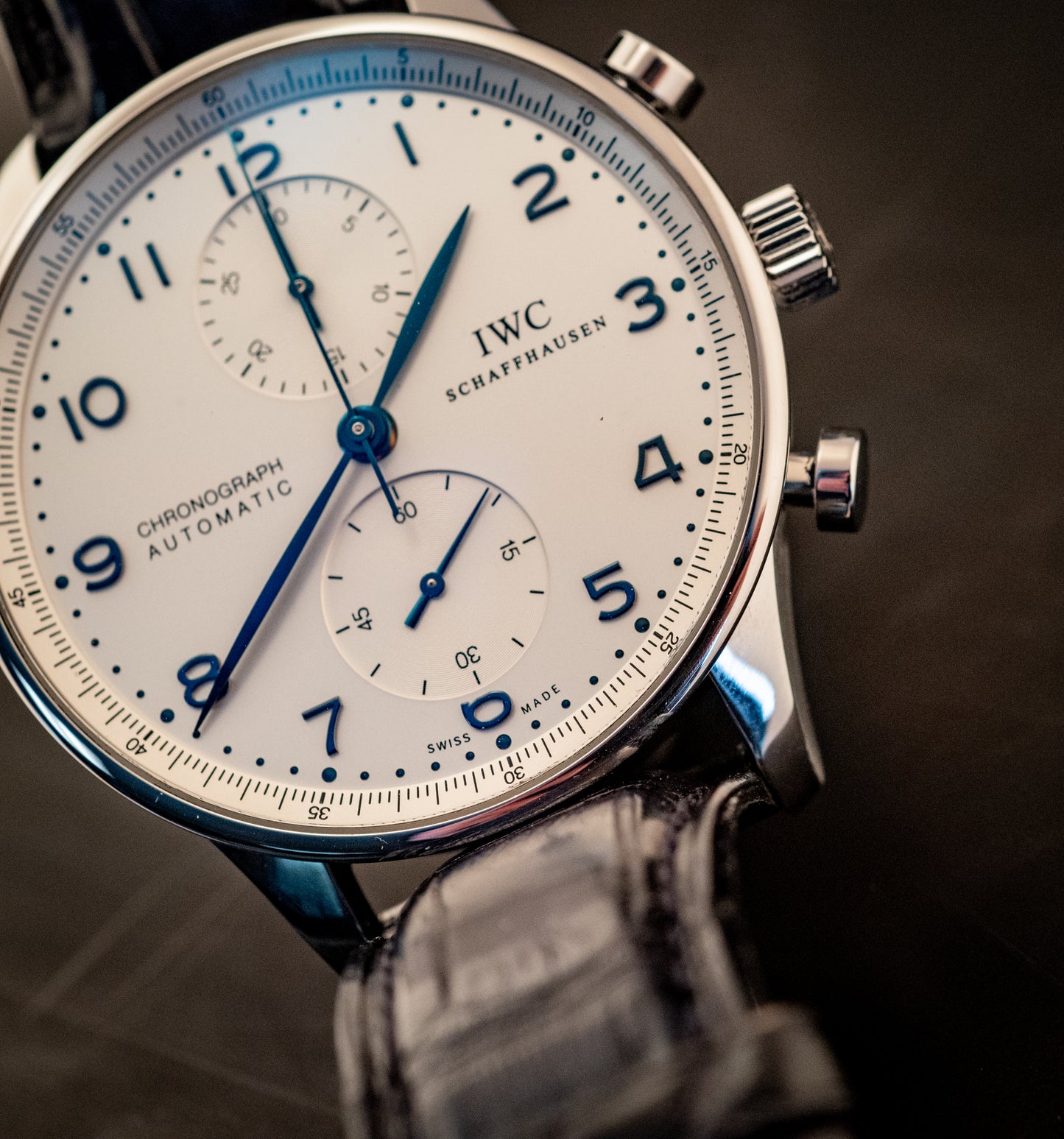 IWC Portuguese Chronograph Black Strap Box And Papers Ref IW371446