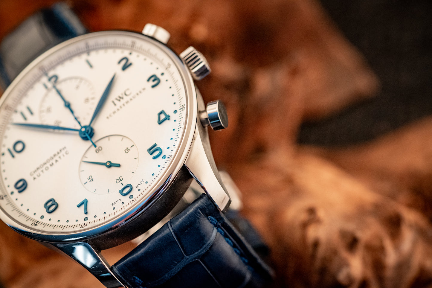 IWC Portuguese Chronograph Blue Strap Box And Papers Ref IW371446