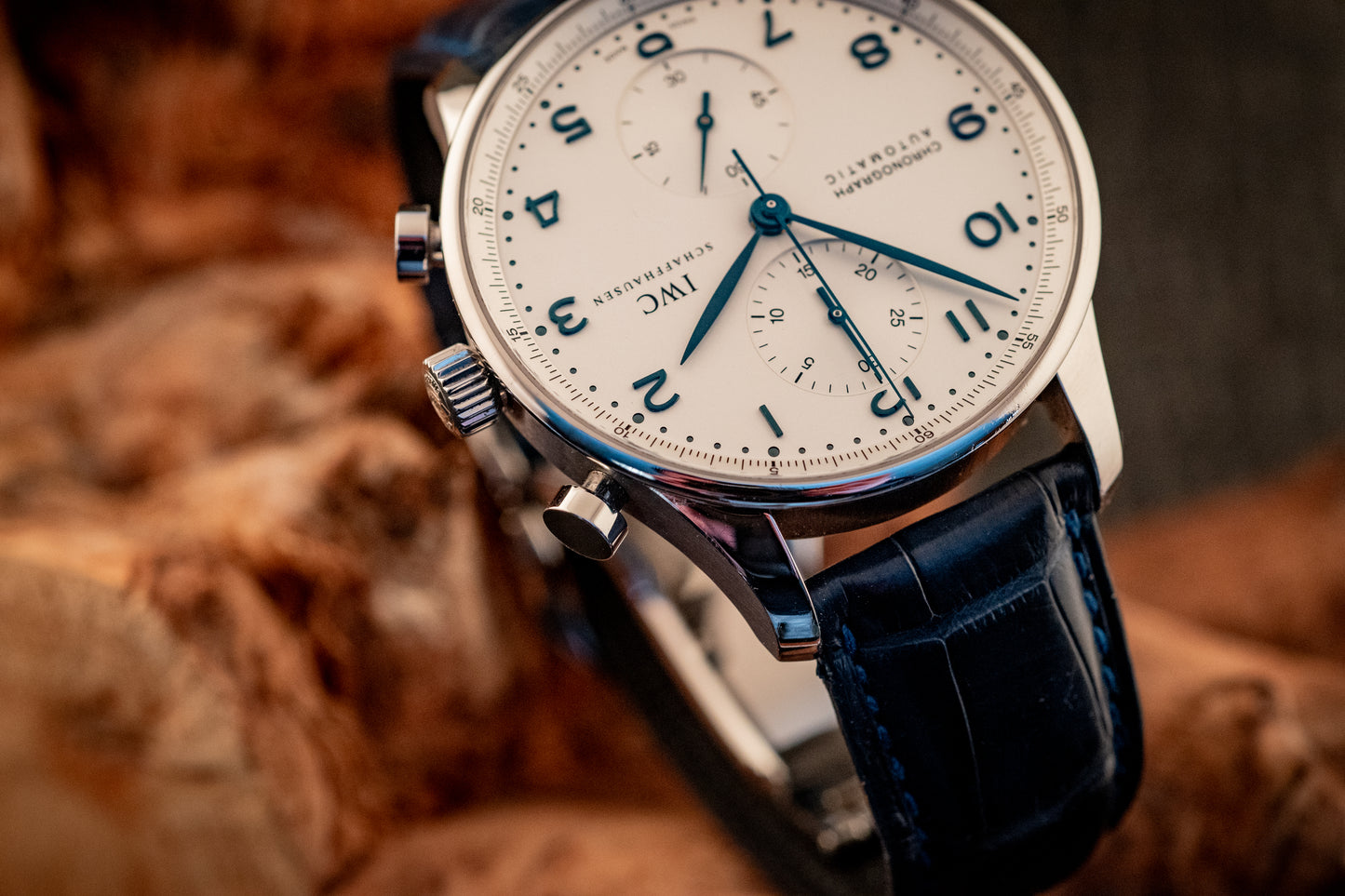 IWC Portuguese Chronograph Blue Strap Box And Papers Ref IW371446