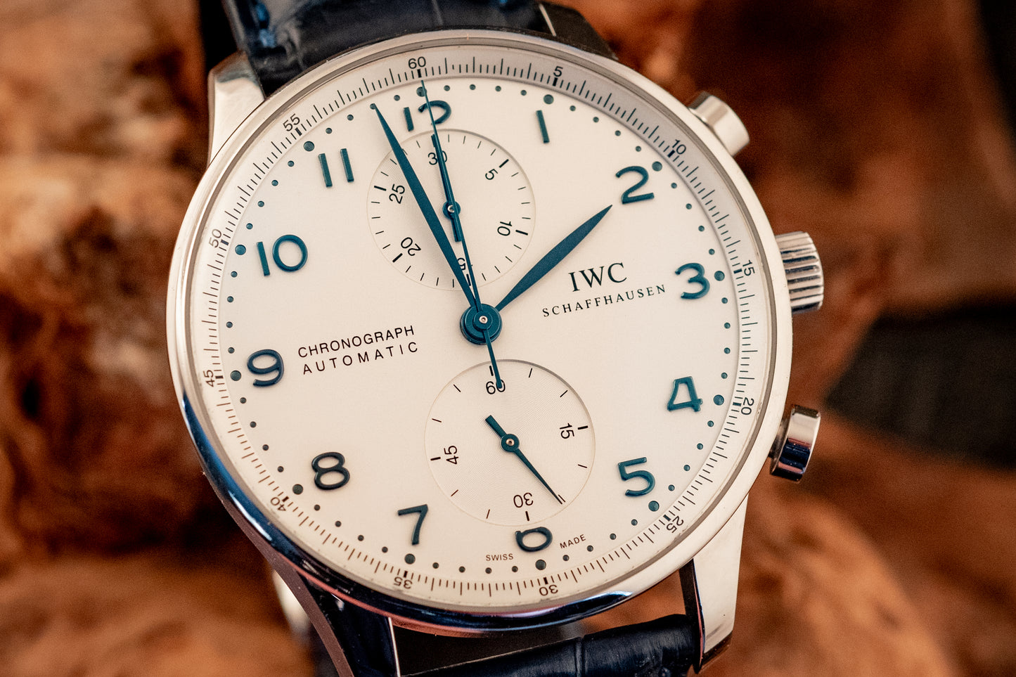 IWC Portuguese Chronograph Blue Strap Box And Papers Ref IW371446