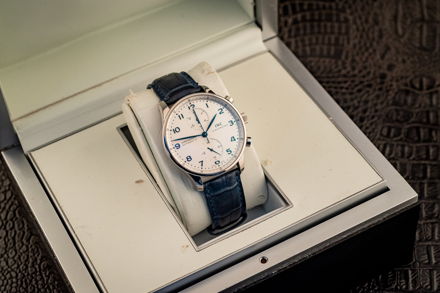 IWC Portuguese Chronograph Blue Strap Box And Papers Ref IW371446