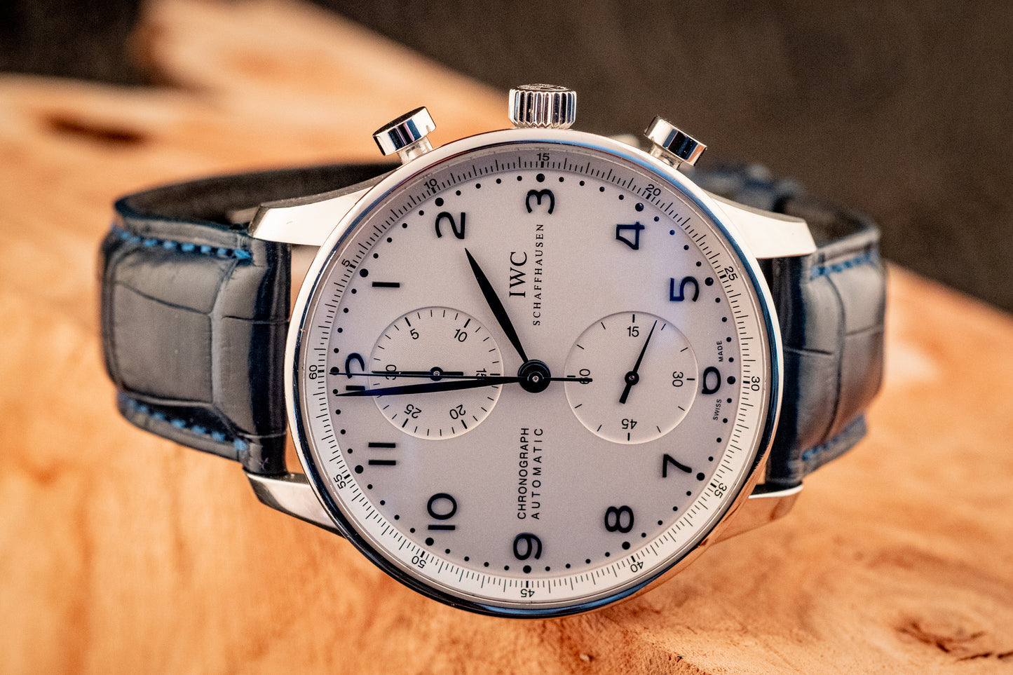 IWC Portuguese Chronograph Blue Strap Box And Papers Ref IW371446