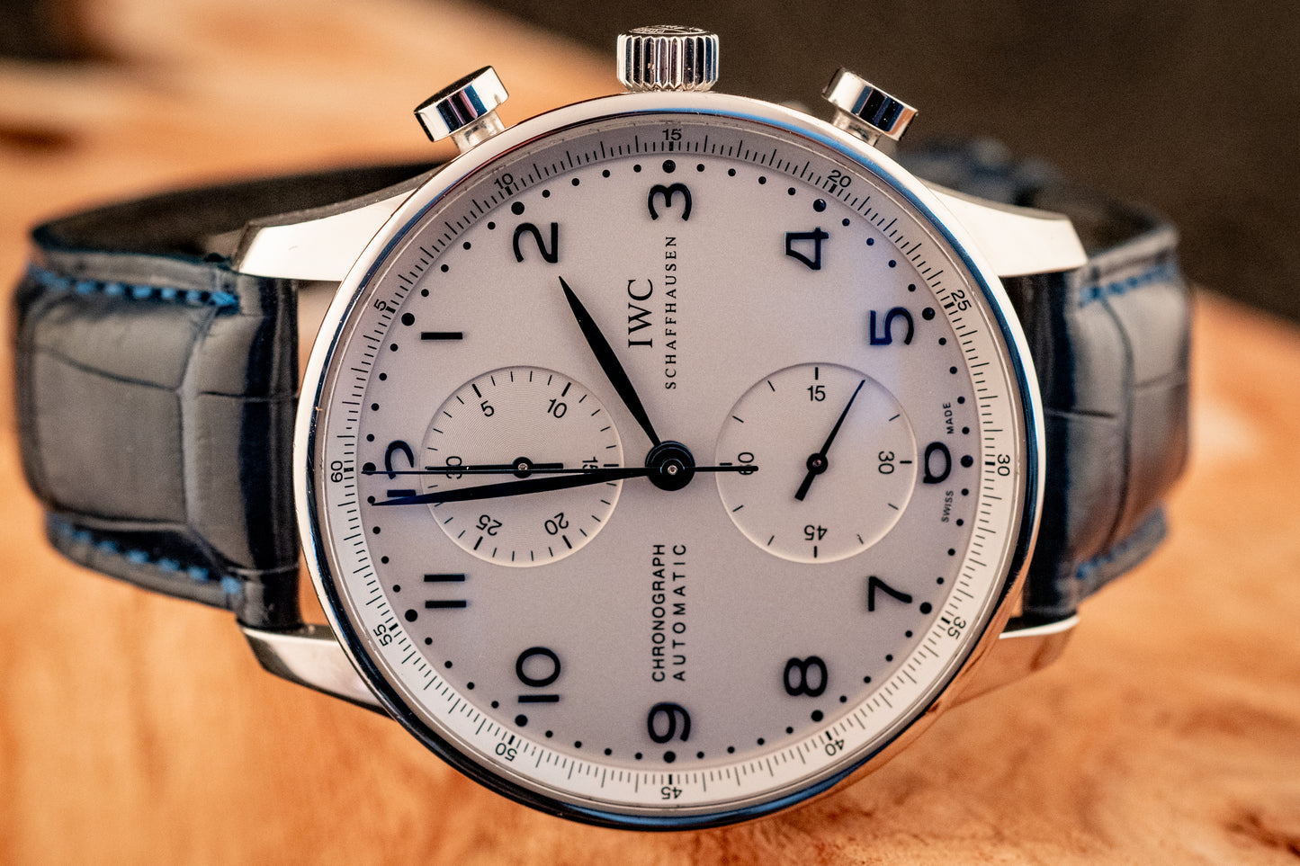 IWC Portuguese Chronograph Blue Strap Box And Papers Ref IW371446