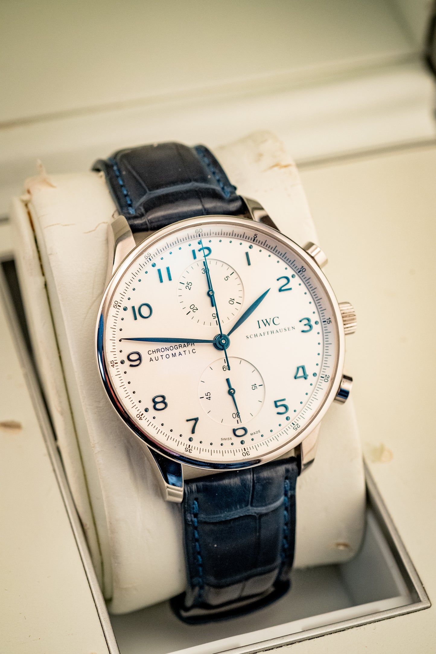 IWC Portuguese Chronograph Blue Strap Box And Papers Ref IW371446