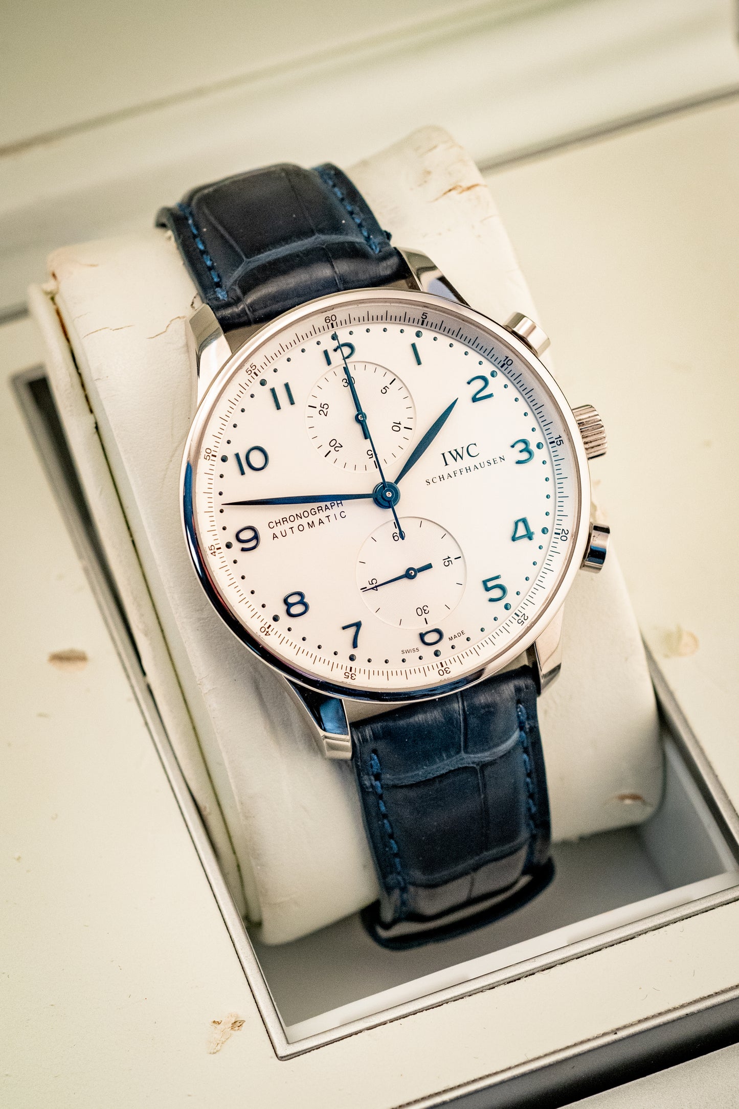 IWC Portuguese Chronograph Blue Strap Box And Papers Ref IW371446