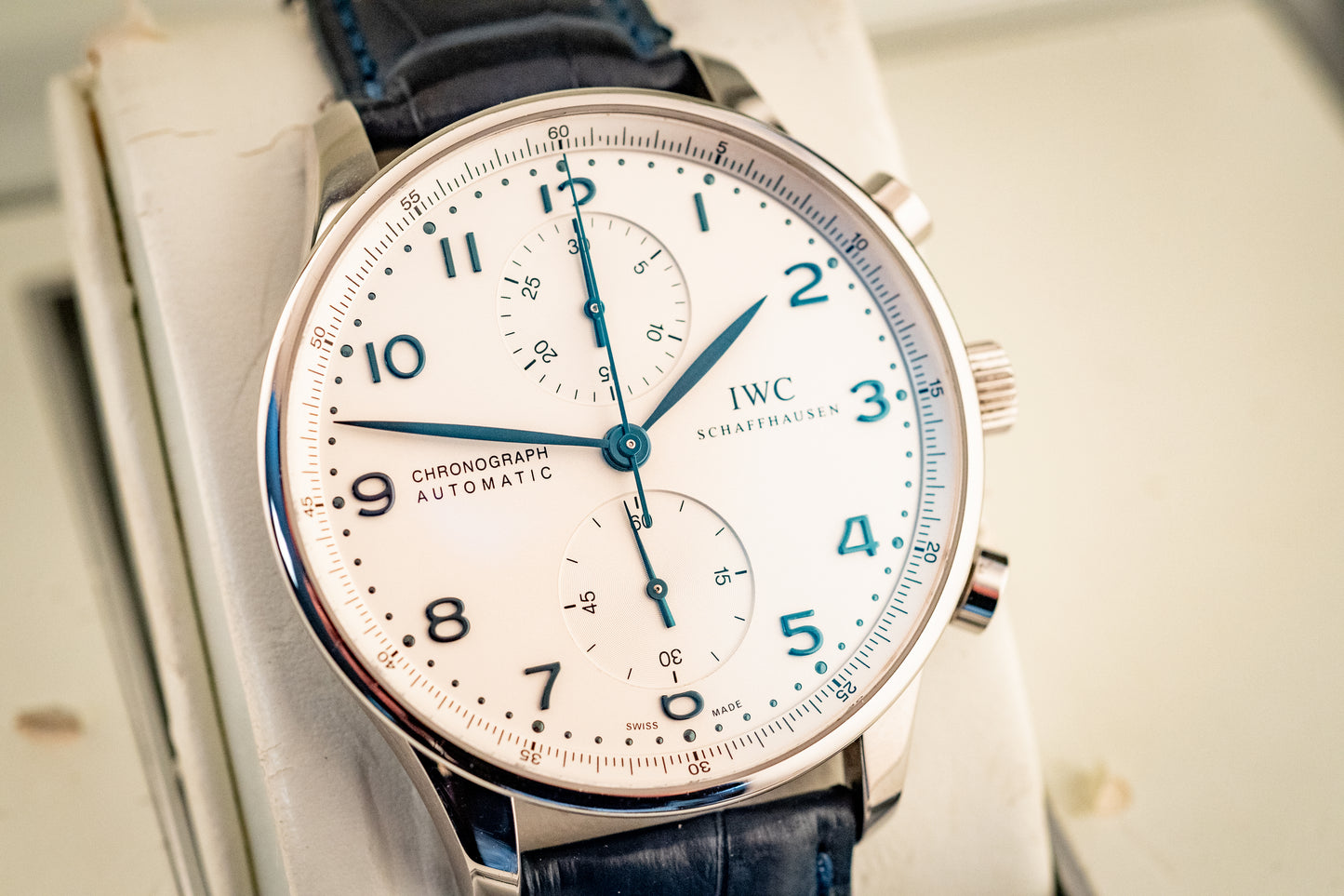 IWC Portuguese Chronograph Blue Strap Box And Papers Ref IW371446