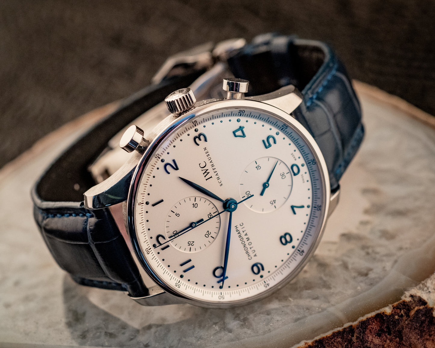 IWC Portuguese Chronograph Blue Strap Box And Papers Ref IW371446