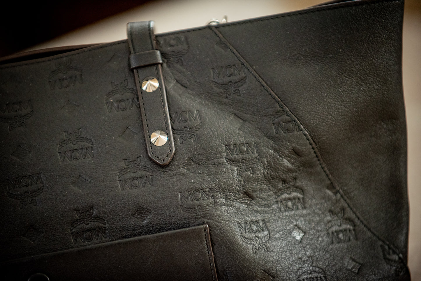 MCM Klara Black Large Monogram Leather Women's Designer Tote Handbag MWP9SKM51