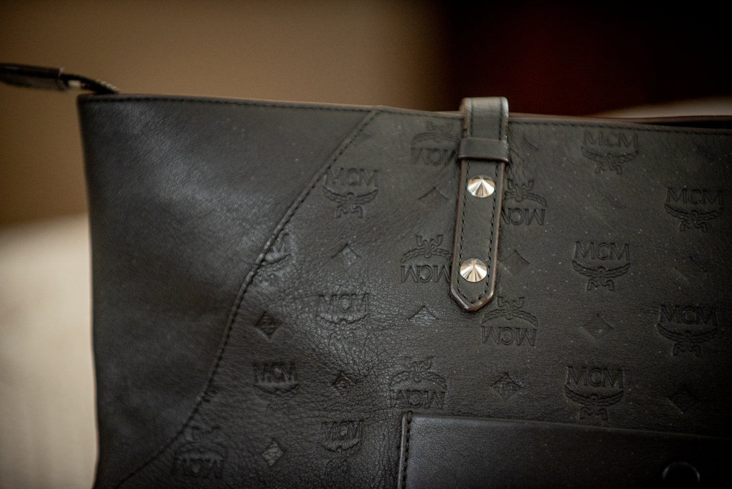 MCM Klara Black Large Monogram Leather Women's Designer Tote Handbag MWP9SKM51