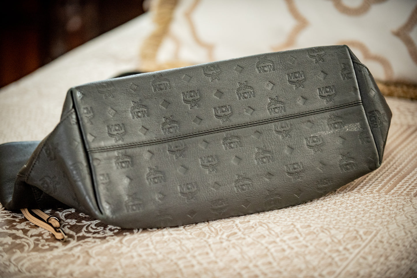 MCM Klara Black Large Monogram Leather Women's Designer Tote Handbag MWP9SKM51