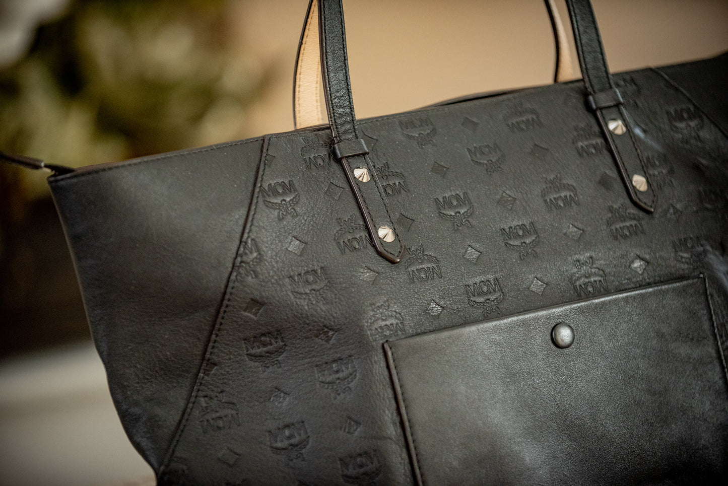 MCM Klara Black Large Monogram Leather Women's Designer Tote Handbag MWP9SKM51