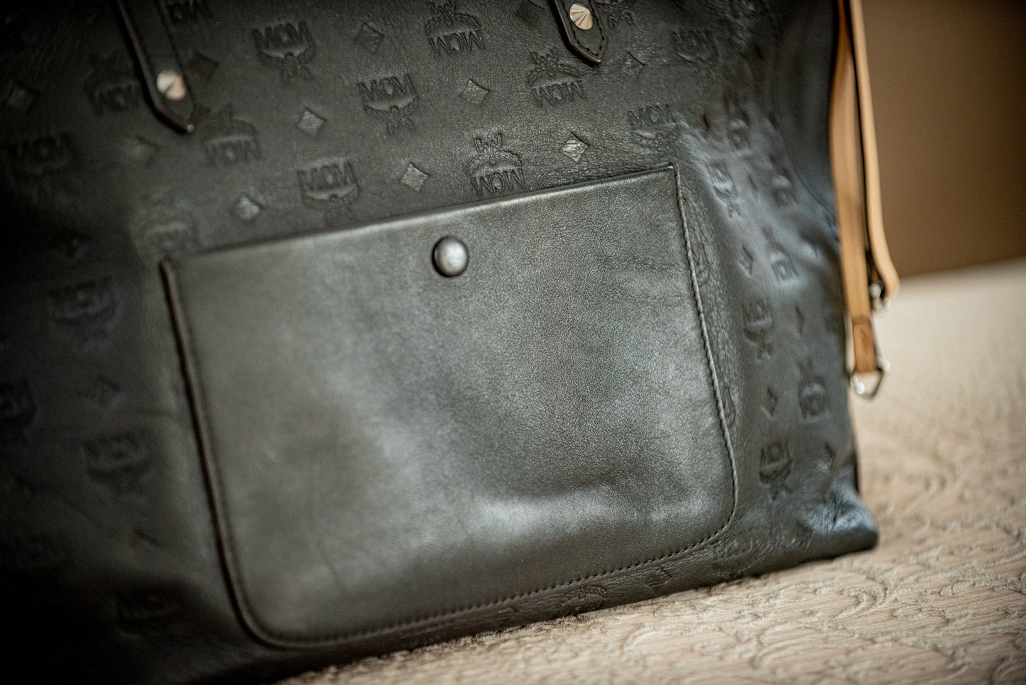 MCM Klara Black Large Monogram Leather Women's Designer Tote Handbag MWP9SKM51