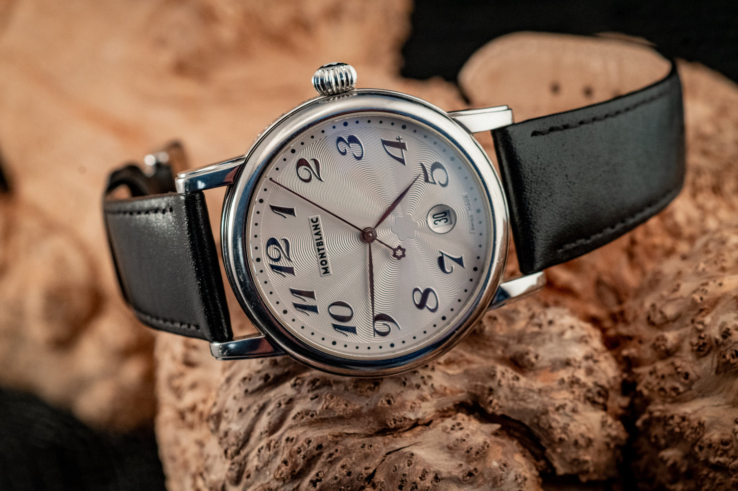 Montblanc Meisterstuck Star Automatic Stainless Steel Extra Black Leather Strap Ref 7027