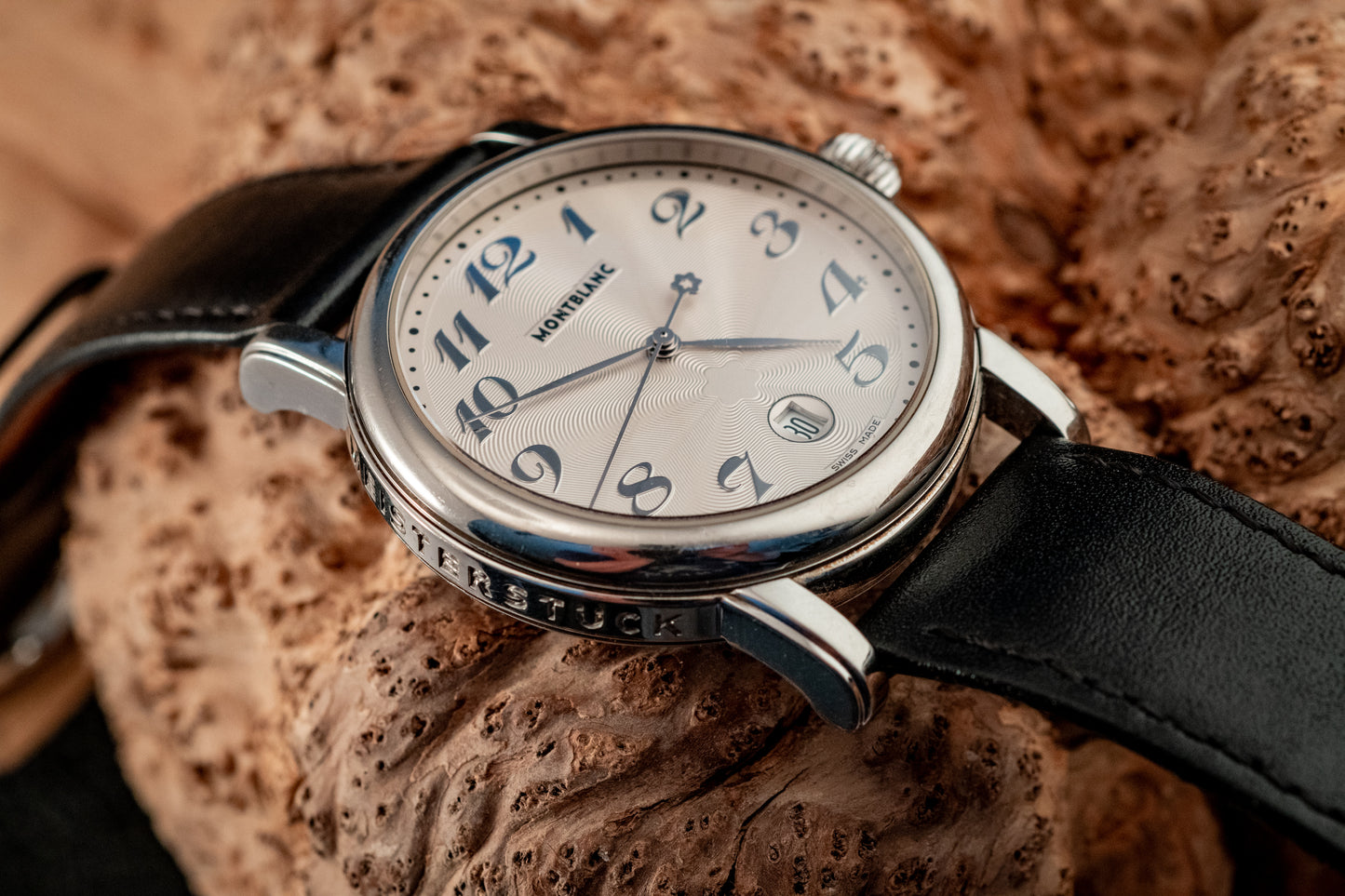 Montblanc Meisterstuck Star Automatic Stainless Steel Extra Black Leather Strap Ref 7027