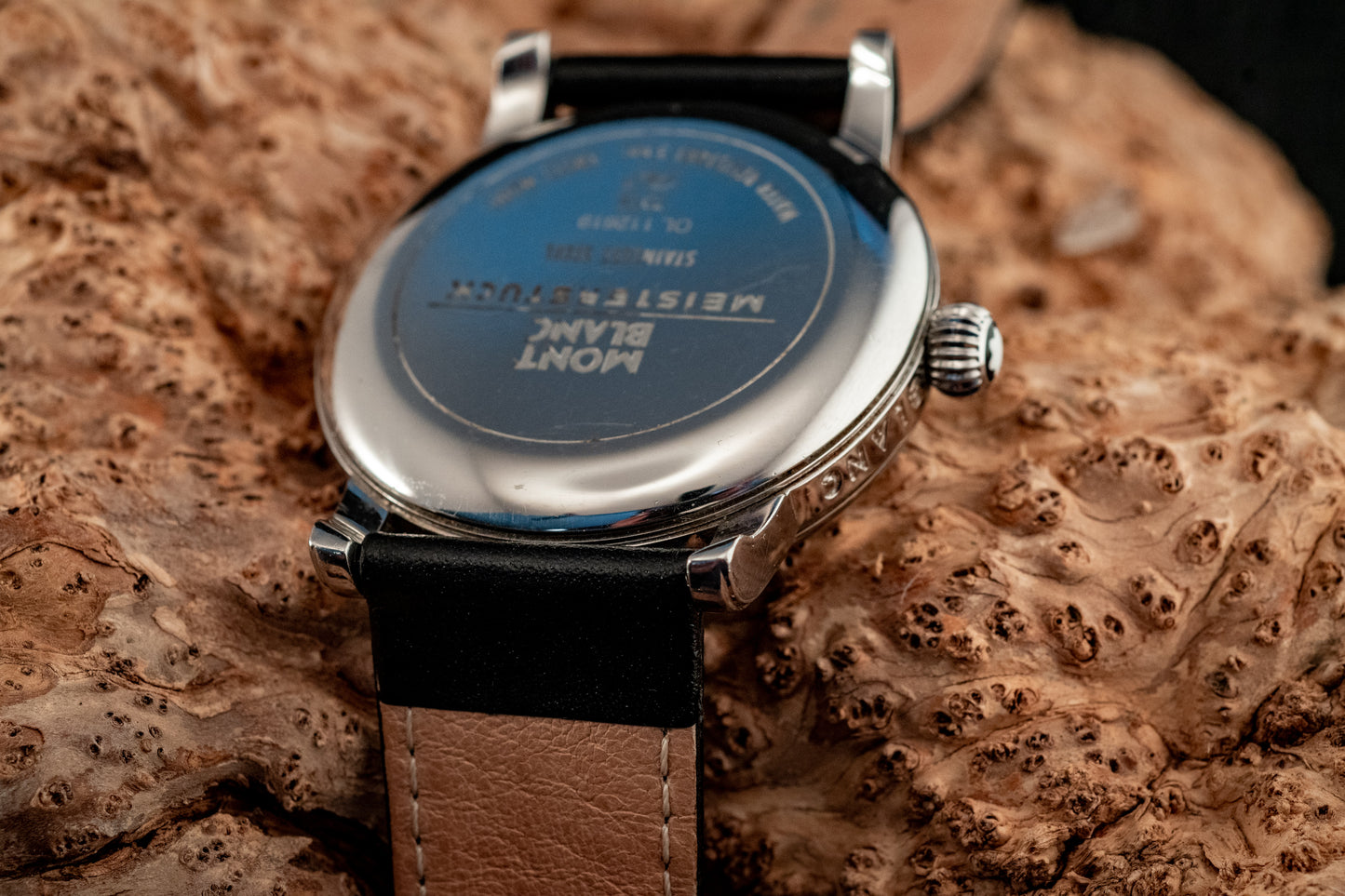 Montblanc Meisterstuck Star Automatic Stainless Steel Extra Black Leather Strap Ref 7027