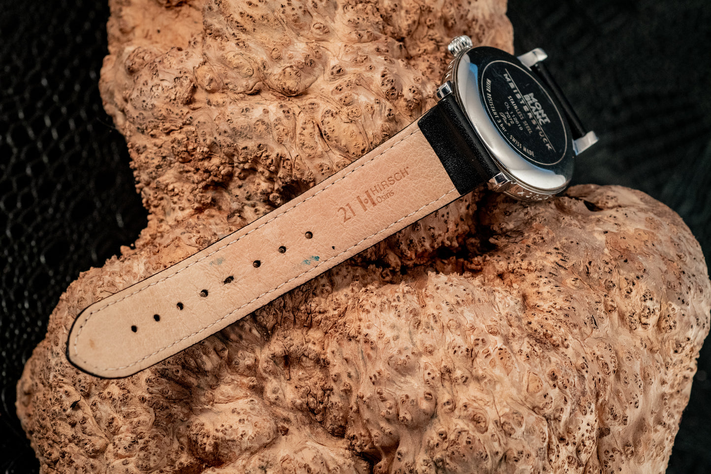 Montblanc Meisterstuck Star Automatic Stainless Steel Extra Black Leather Strap Ref 7027