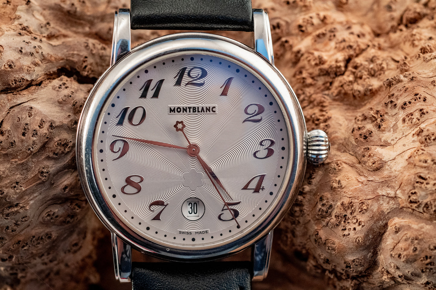 Montblanc Meisterstuck Star Automatic Stainless Steel Extra Black Leather Strap Ref 7027