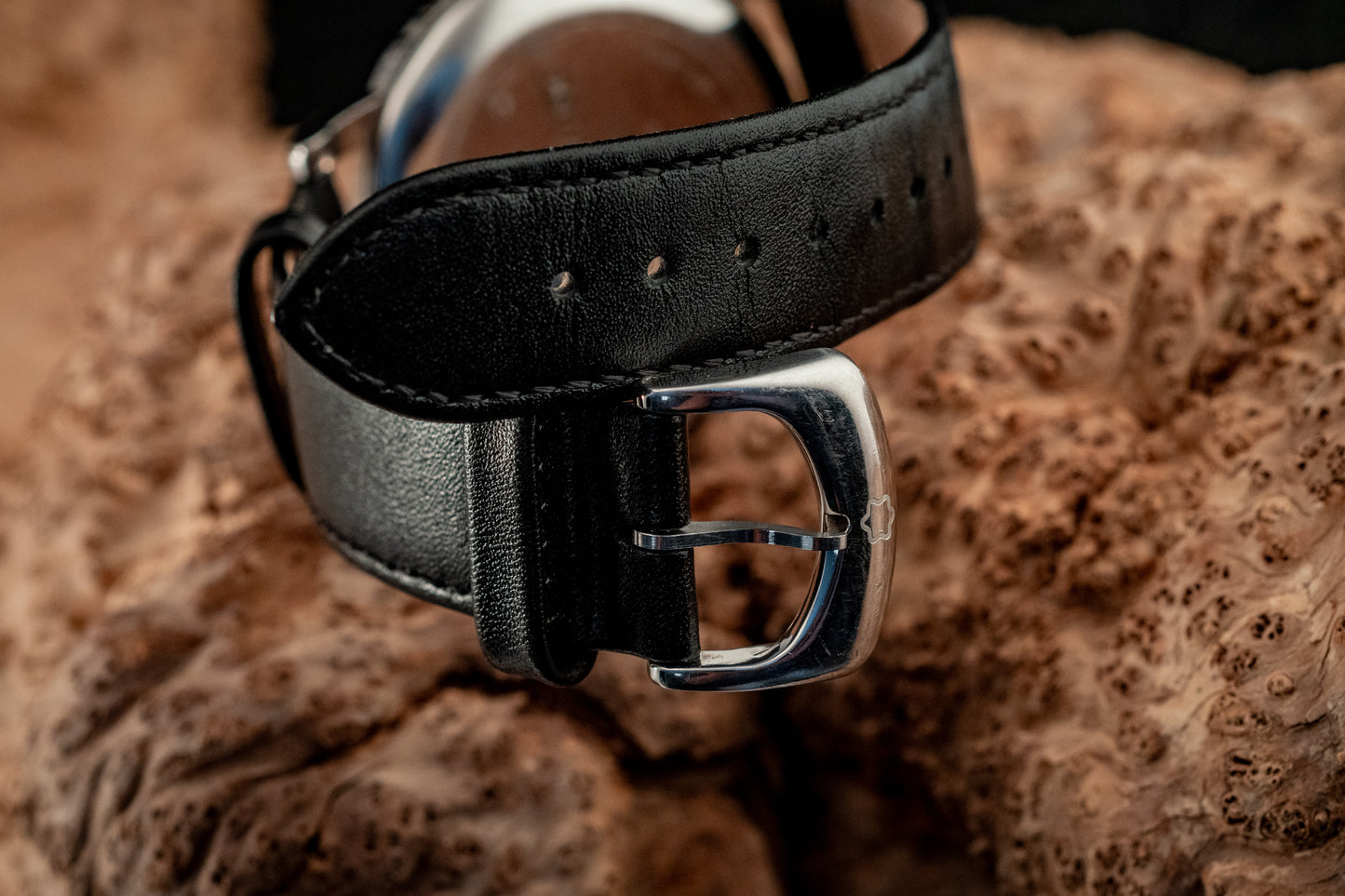 Montblanc Meisterstuck Star Automatic Stainless Steel Extra Black Leather Strap Ref 7027