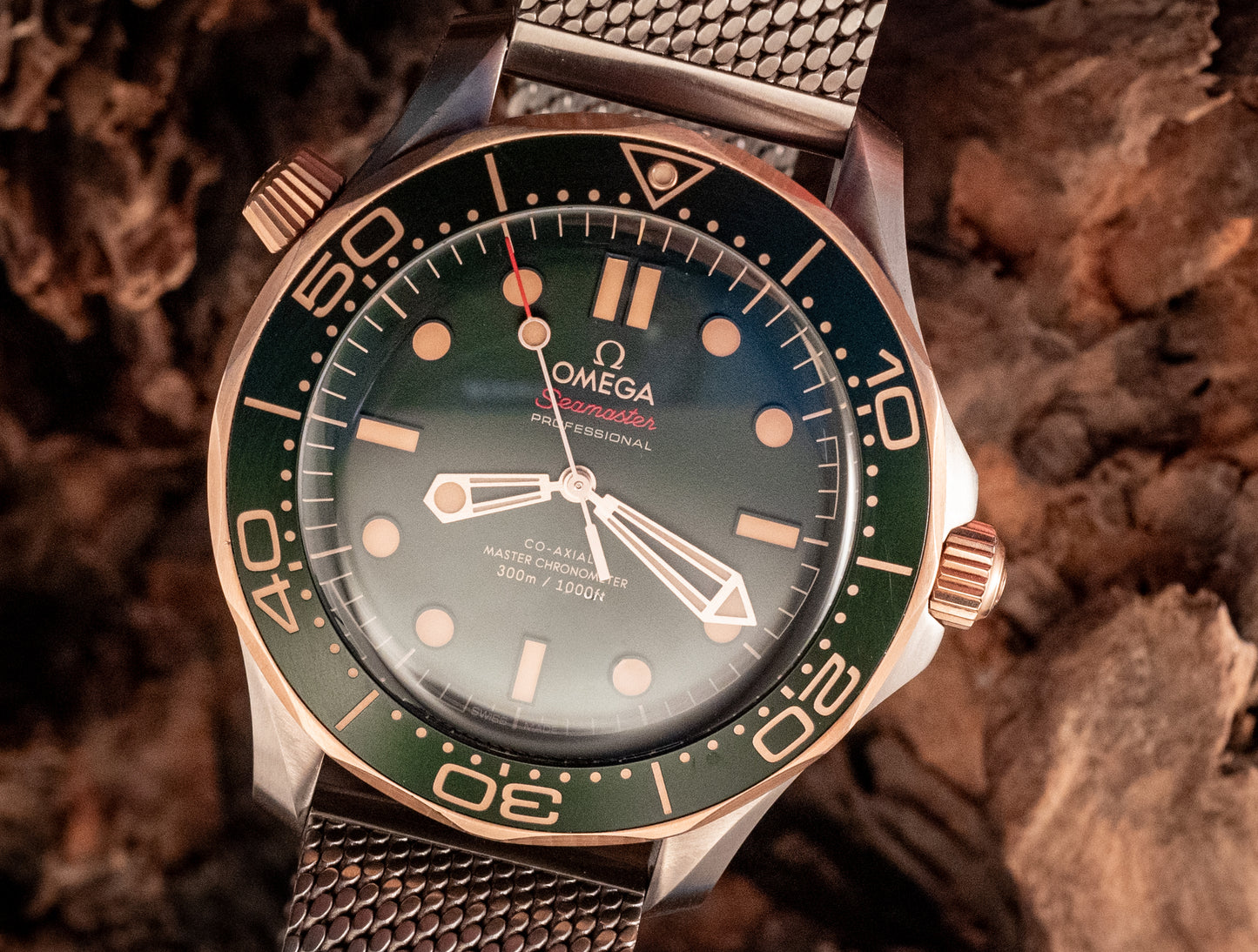 Omega Seamaster Diver 300 M Bronze Gold Green Dial Extra Strap 2025 Box And Papers Ref 210.92.42.20.10.001