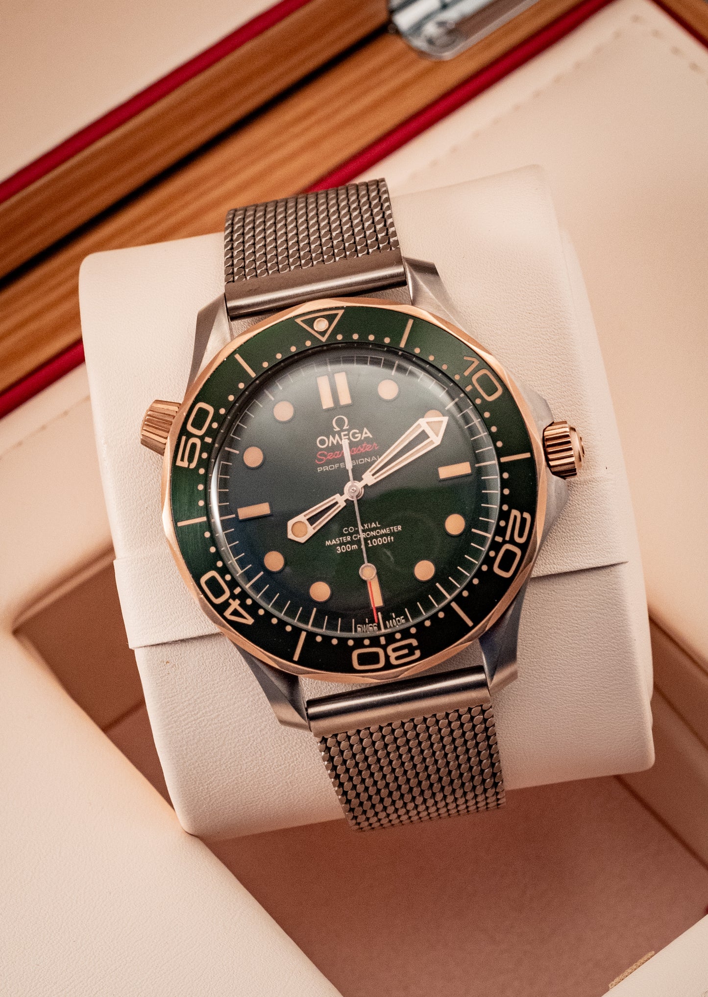 Omega Seamaster Diver 300 M Bronze Gold Green Dial Extra Strap 2025 Box And Papers Ref 210.92.42.20.10.001