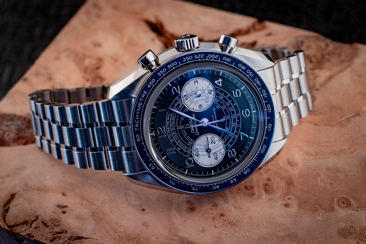 Omega Speedmaster Blue Chronoscope Master Chronometer 2021 Box And Papers Ref 329.30.43.51.03.001