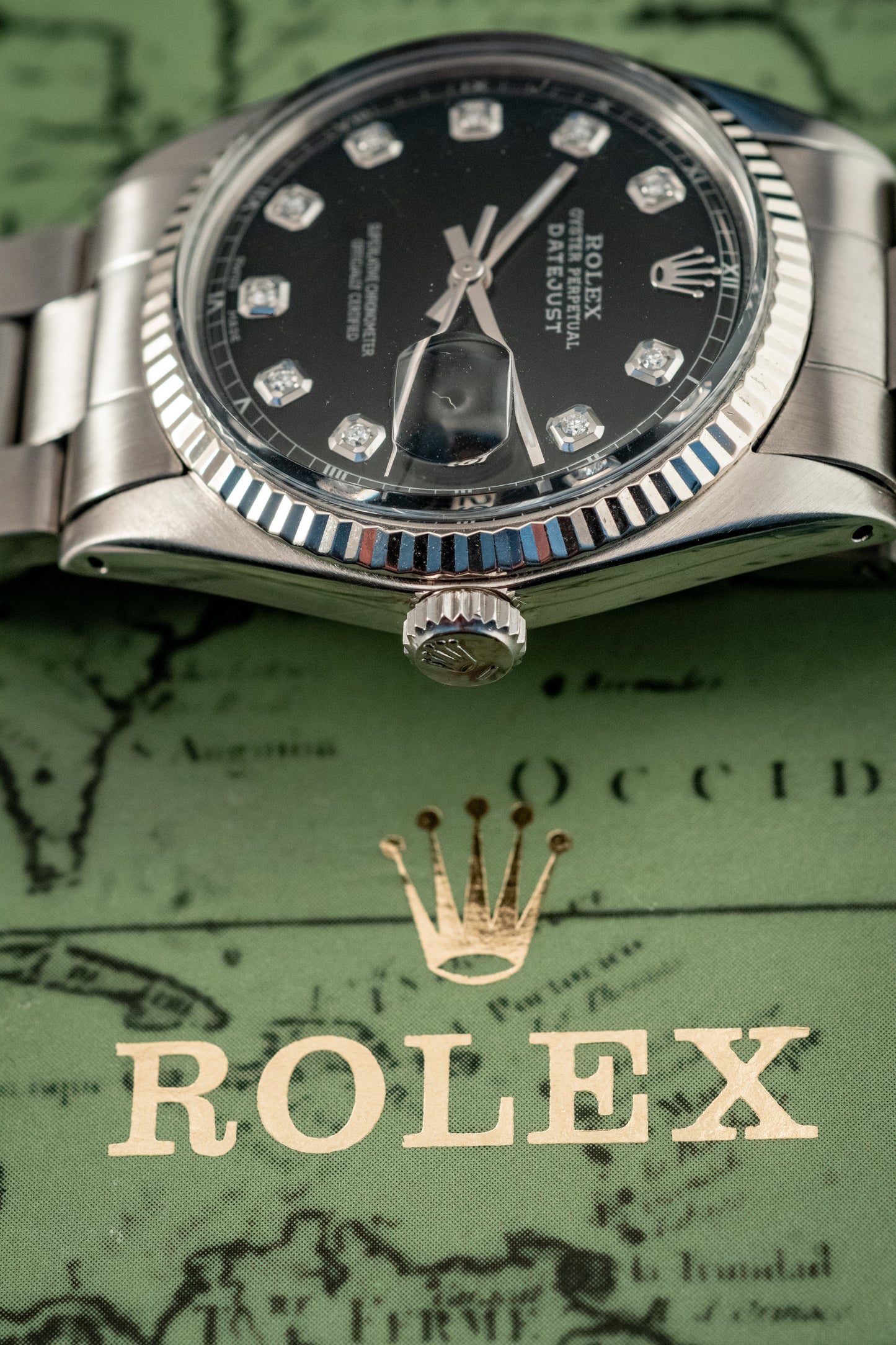 Rolex Datejust 36mm 18K White Gold And Steel Black Diamond Fluted Bezel Ref 1601