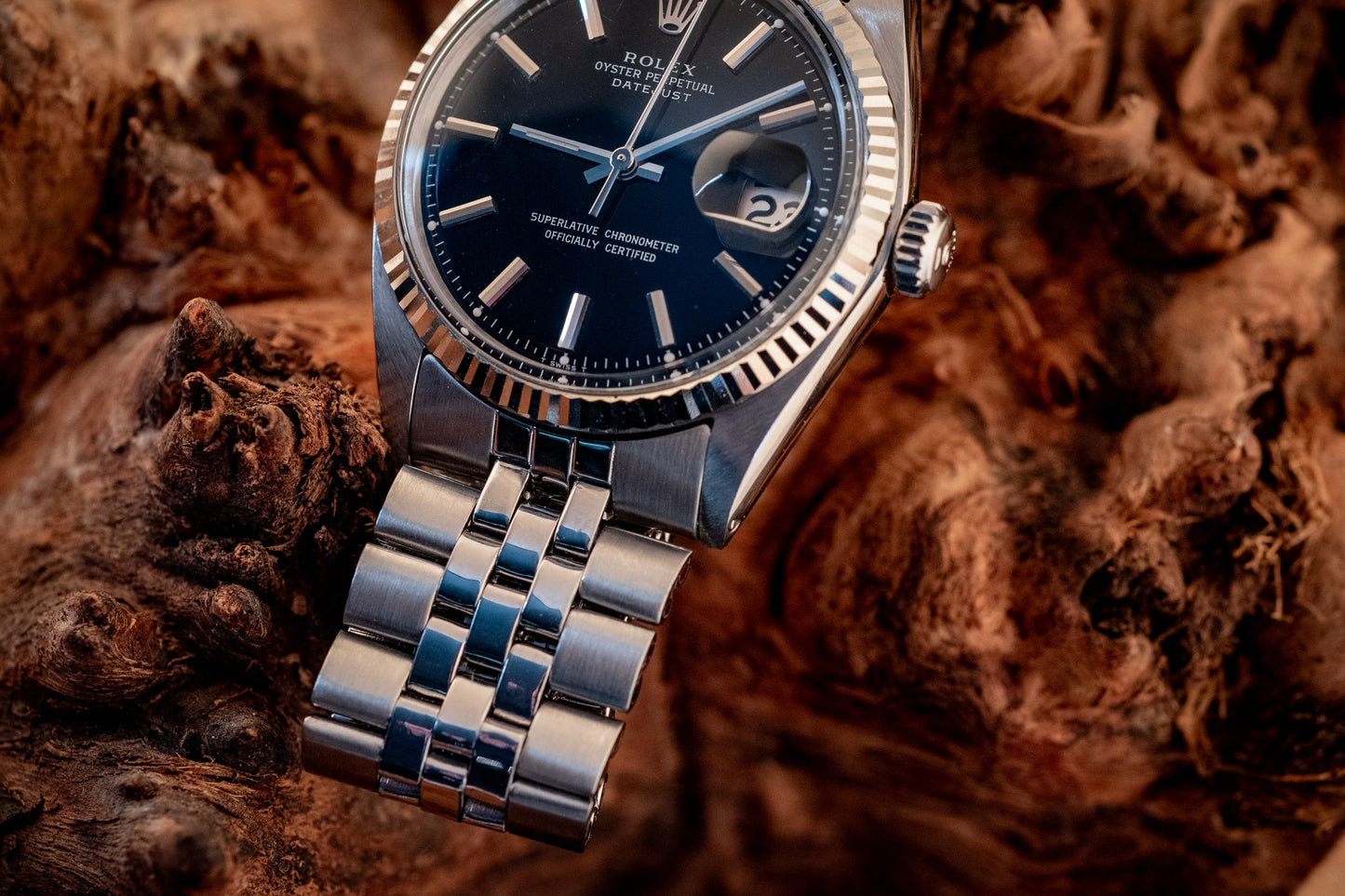 Rolex 36MM Datejust 18K White Gold Stainless Steel Black Dial Jubilee Ref 1601