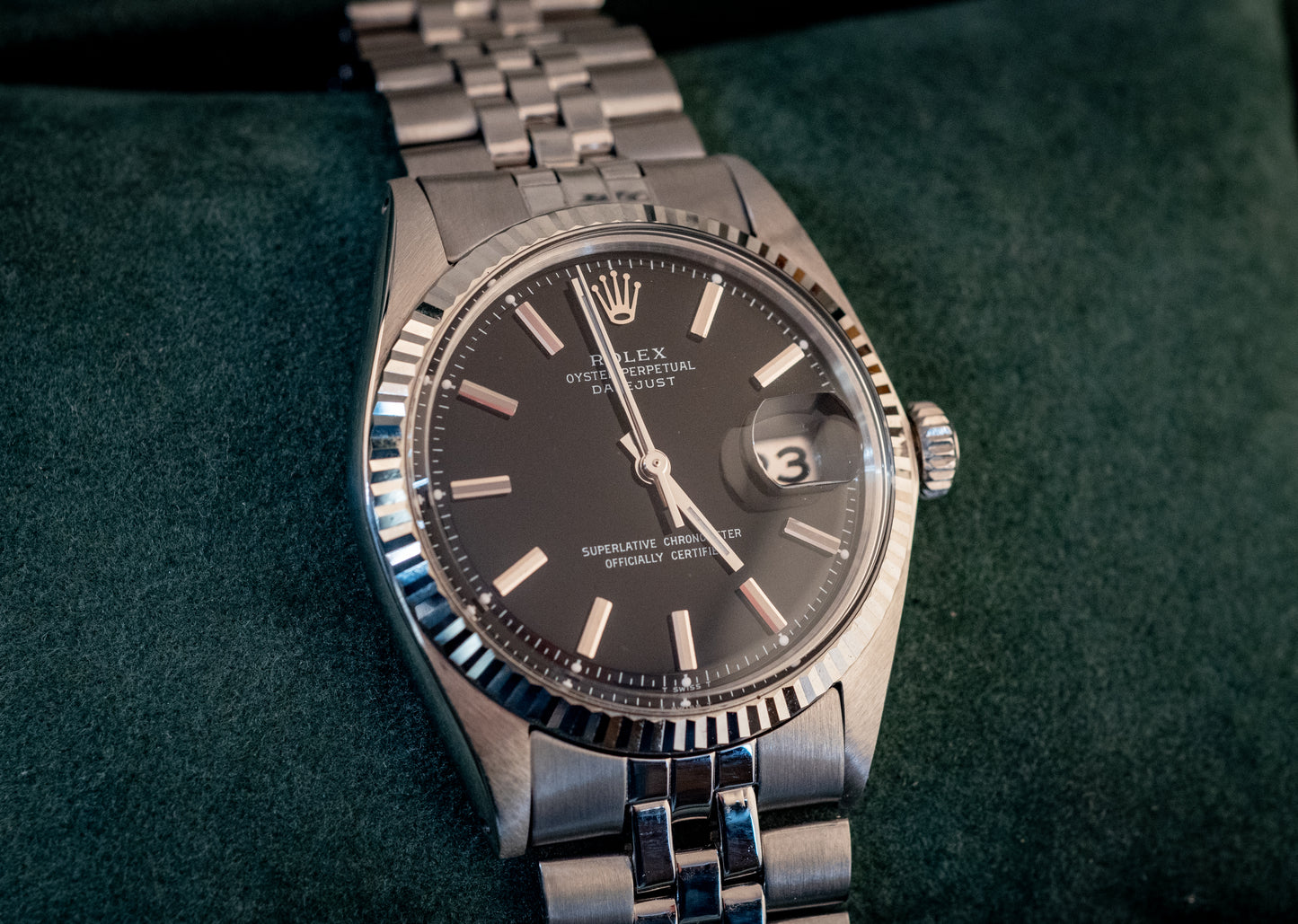 Rolex 36MM Datejust 18K White Gold Stainless Steel Black Dial Jubilee Ref 1601