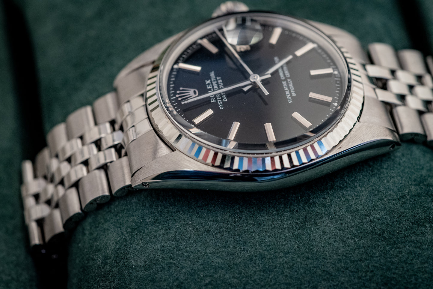 Rolex 36MM Datejust 18K White Gold Stainless Steel Black Dial Jubilee Ref 1601