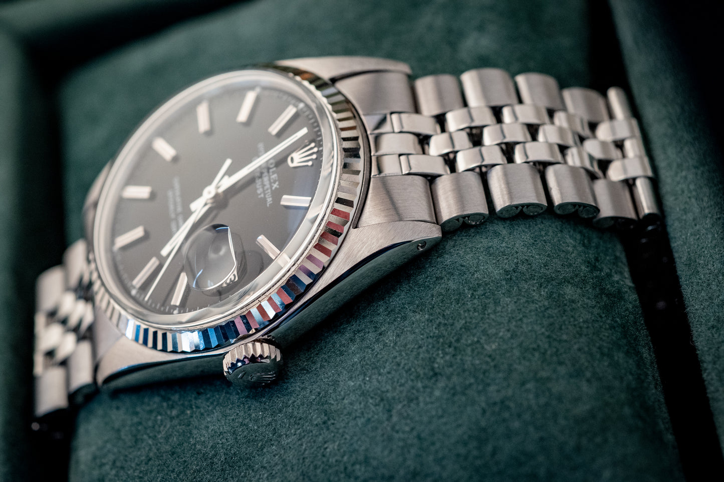Rolex 36MM Datejust 18K White Gold Stainless Steel Black Dial Jubilee Ref 1601