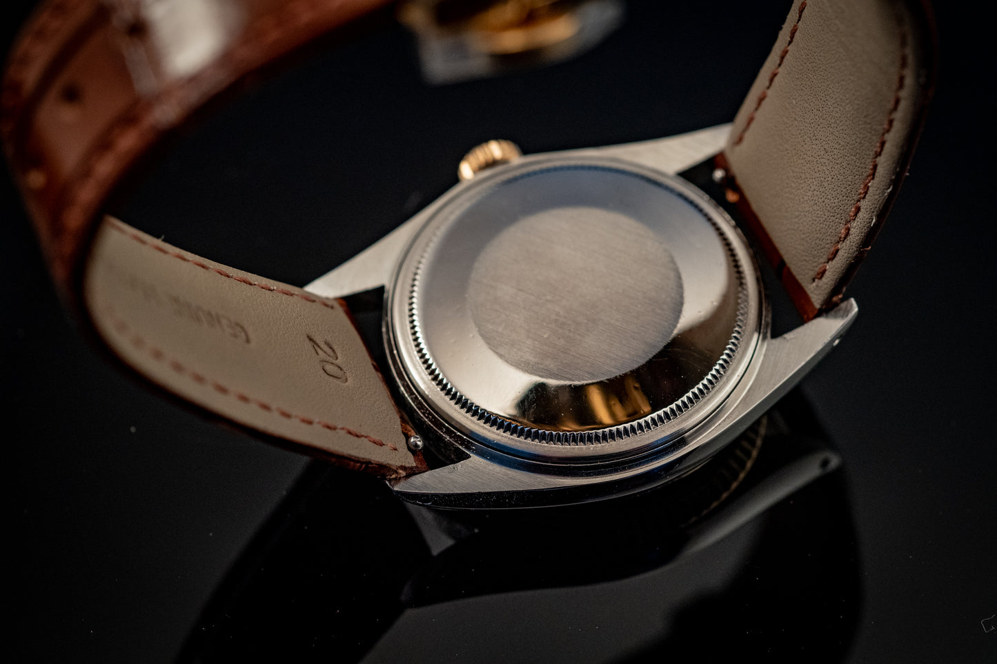 Rolex Datejust 14K Yellow Gold Steel Champagne Brown Leather Band Ref 1601