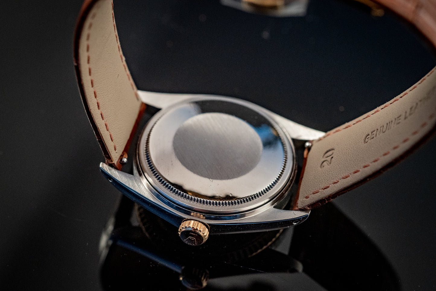 Rolex Datejust 14K Yellow Gold Steel Champagne Brown Leather Band Ref 1601