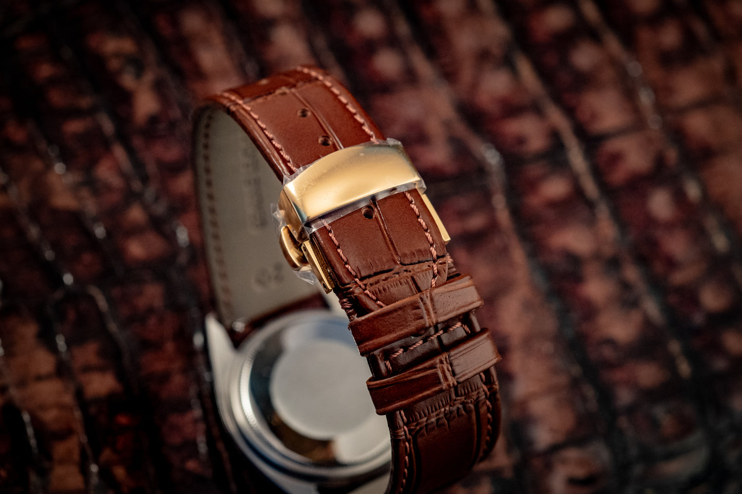 Rolex Datejust 14K Yellow Gold Steel Champagne Brown Leather Band Ref 1601