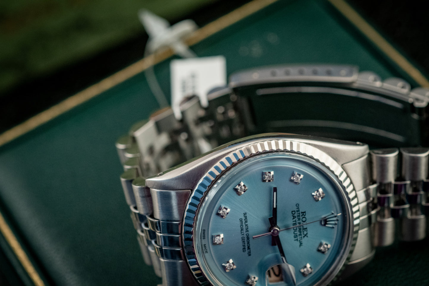 Rolex Datejust 36MM 18K White Gold And Blue Diamond Dial Fluted Bezel Ref 1601