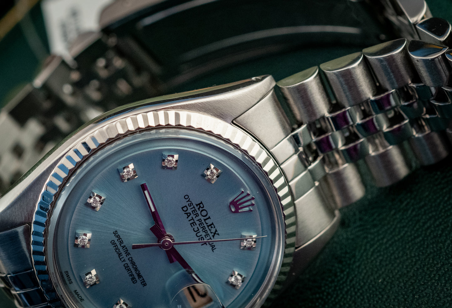 Rolex Datejust 36MM 18K White Gold And Blue Diamond Dial Fluted Bezel Ref 1601