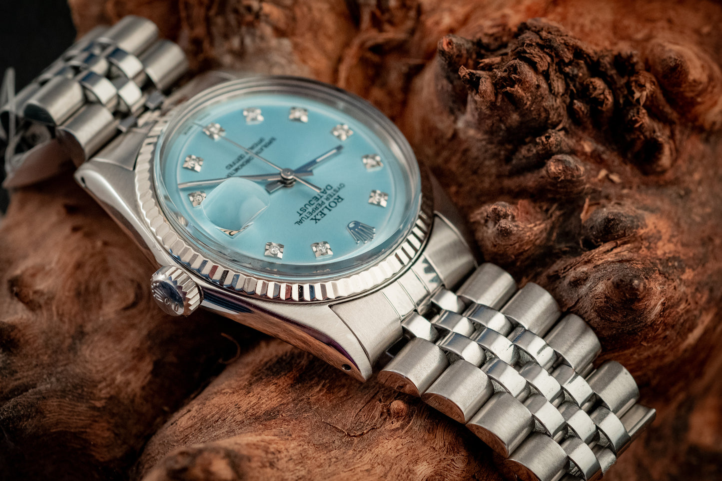 Rolex Datejust 36MM 18K White Gold And Blue Diamond Dial Fluted Bezel Ref 1601