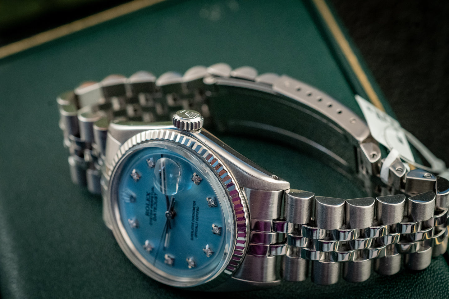 Rolex Datejust 36MM 18K White Gold And Blue Diamond Dial Fluted Bezel Ref 1601