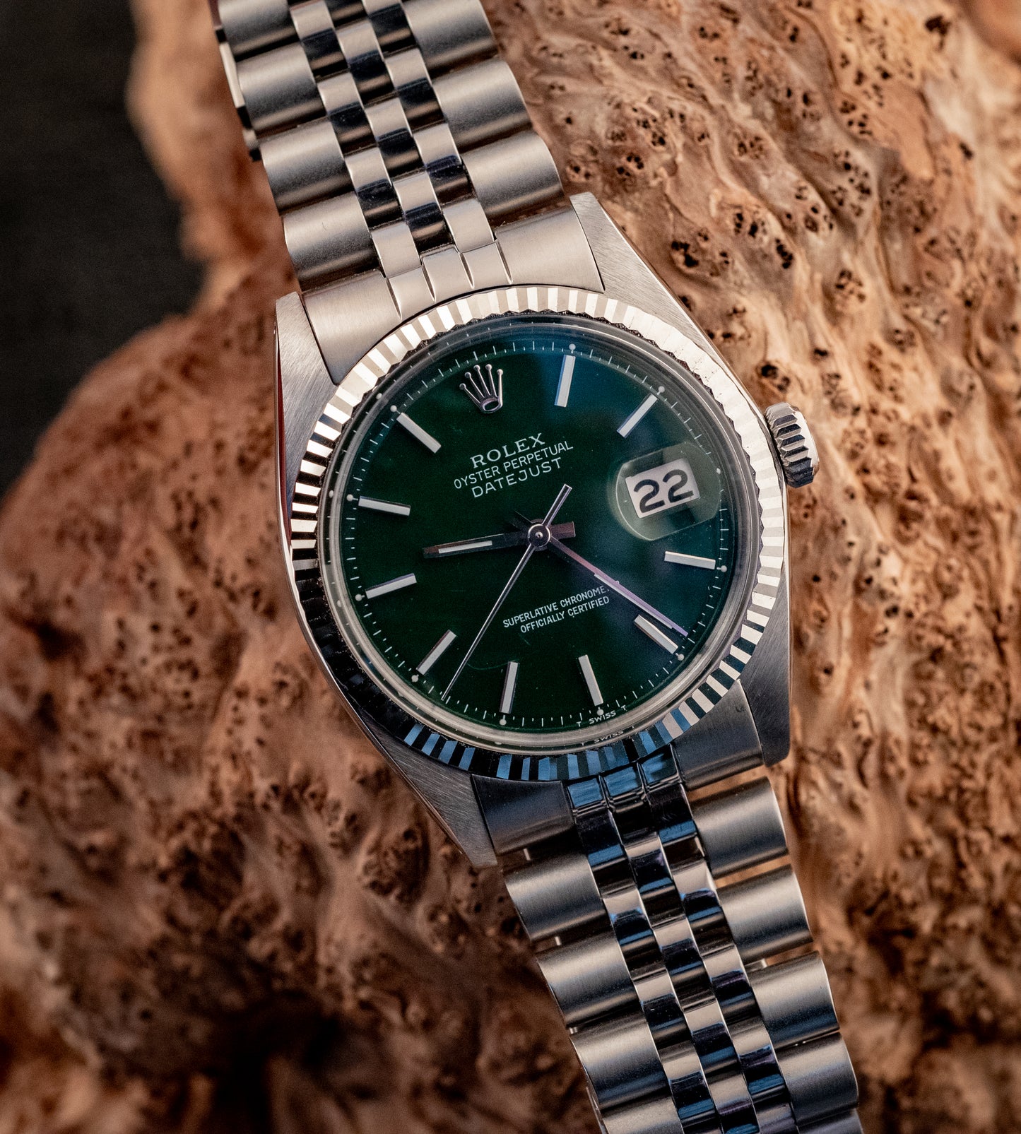 Rolex 36MM Datejust 18K White Gold Stainless Steel Green Dial Jubilee Ref 1601