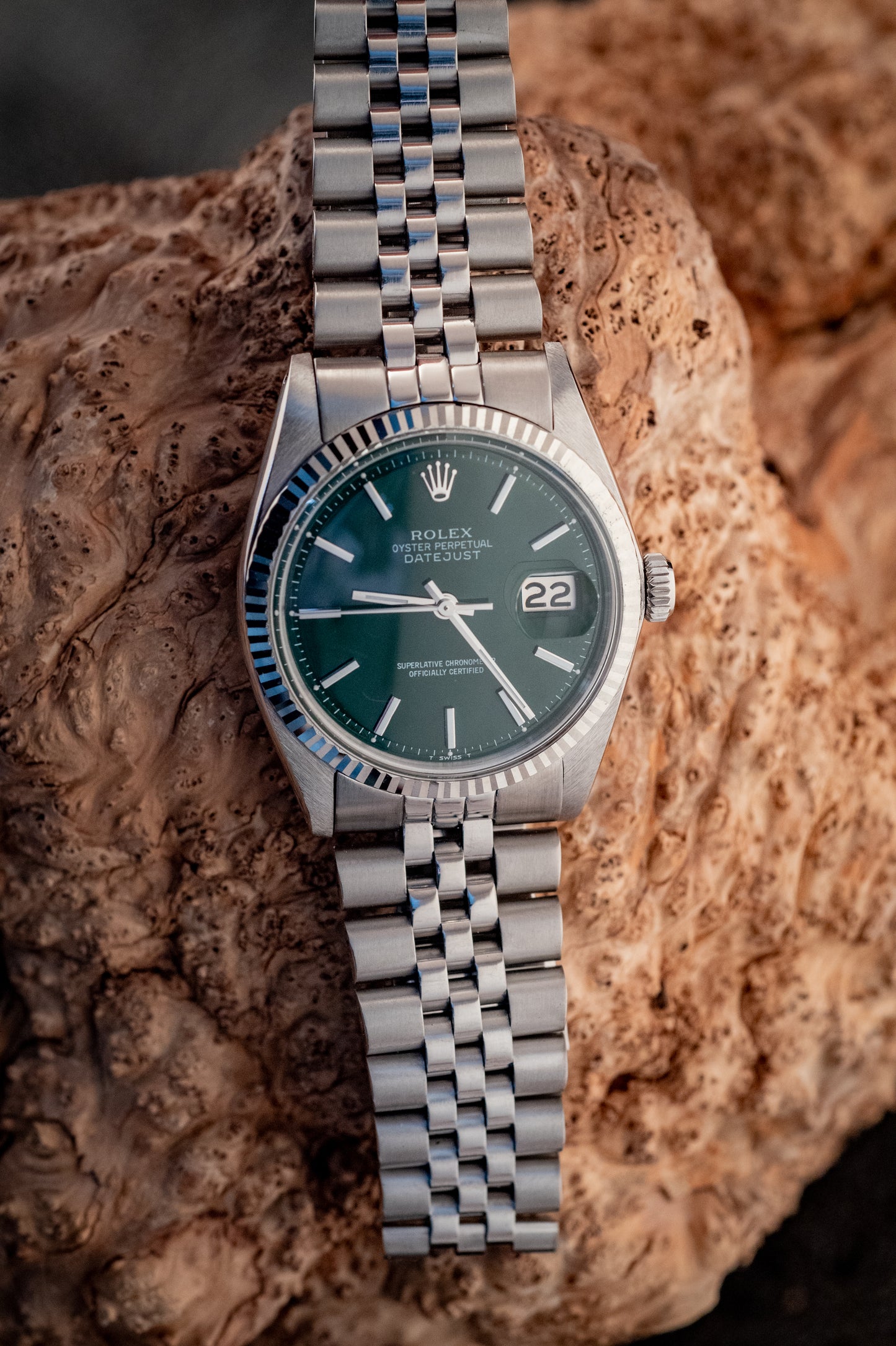 Rolex 36MM Datejust 18K White Gold Stainless Steel Green Dial Jubilee Ref 1601