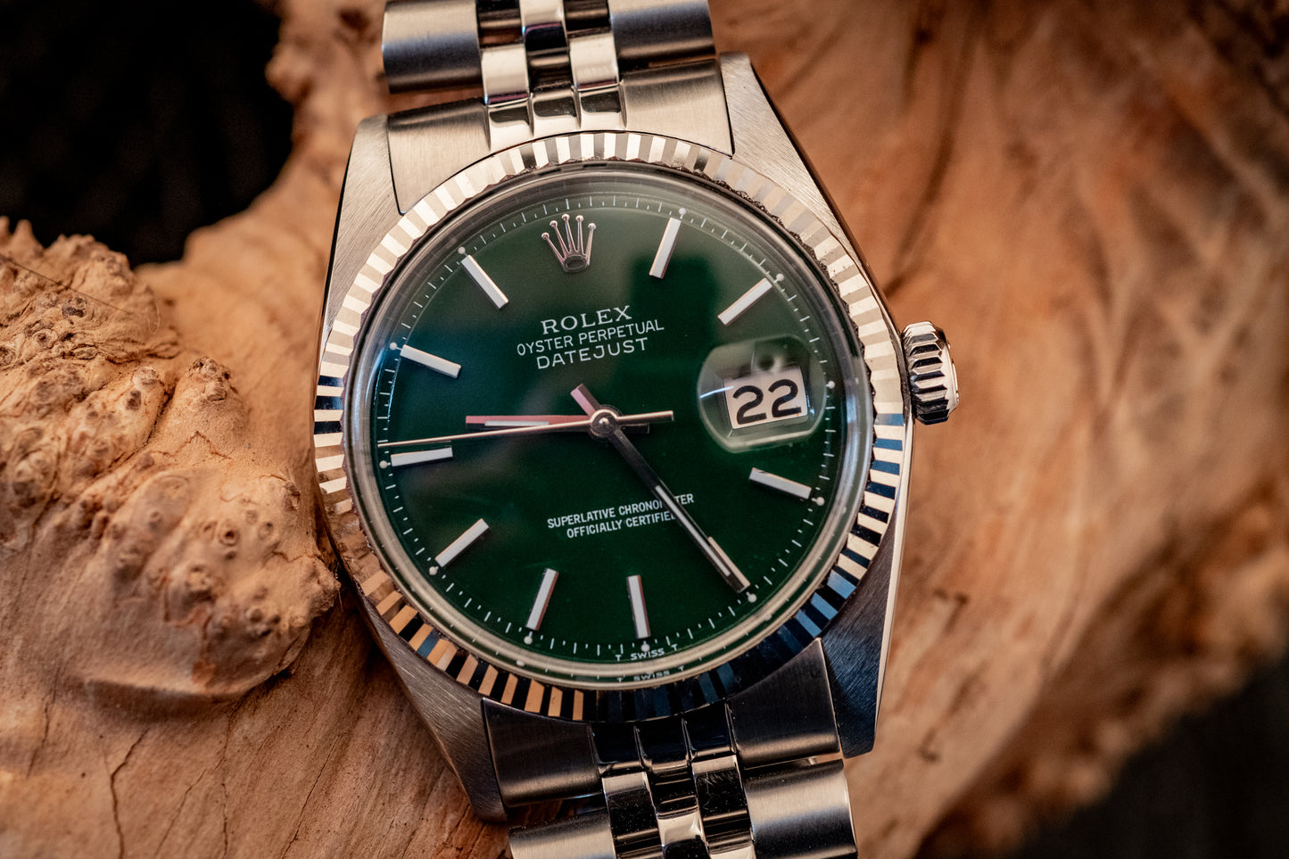 Rolex 36MM Datejust 18K White Gold Stainless Steel Green Dial Jubilee Ref 1601