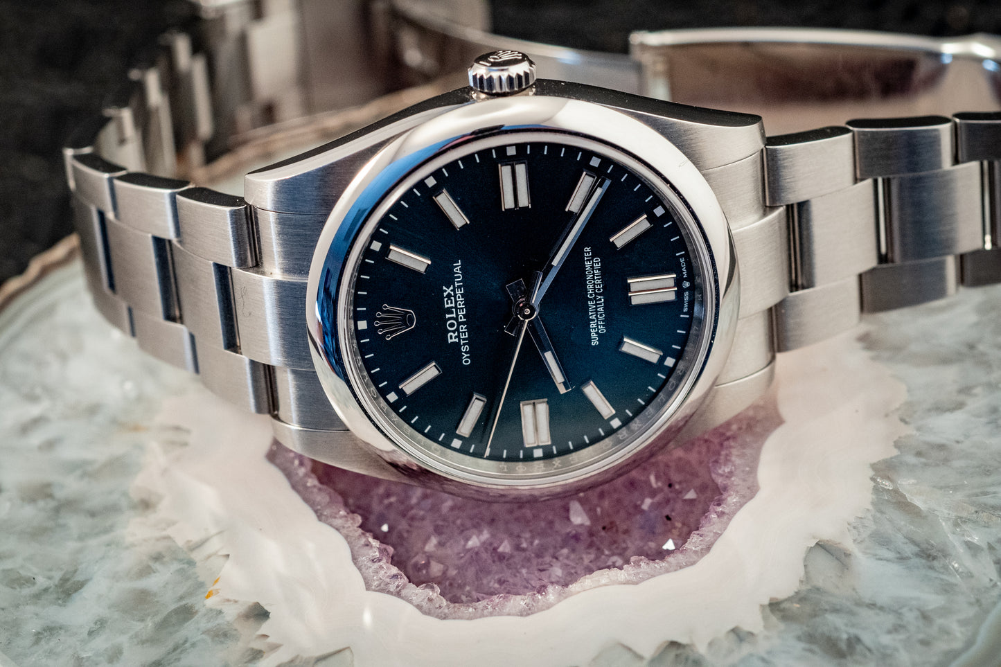 Rolex Oyster Perpetual 41 Blue Dial Steel Mens Automatic Watch 2023 Ref 124300 Box And Papers Purchase Receipt